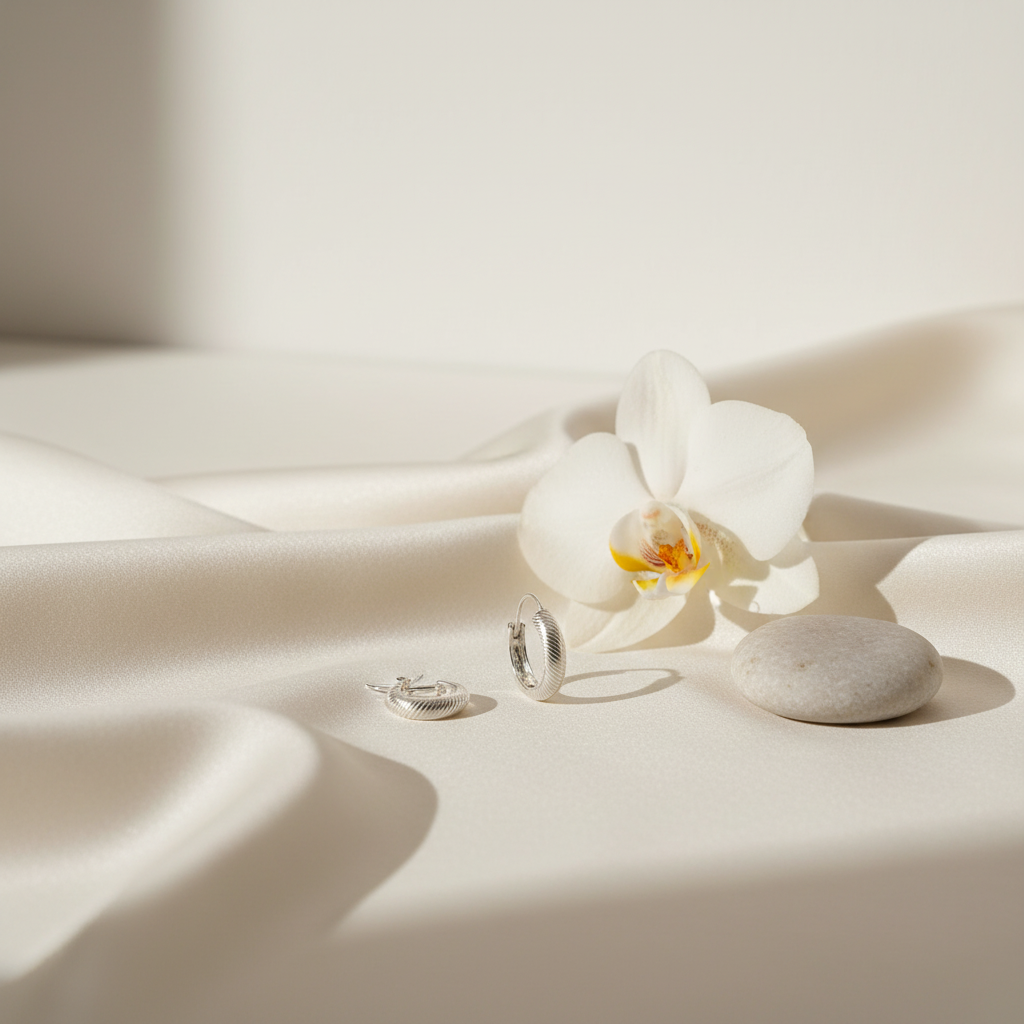 Lifestyle image of sterling silver hoop earrings