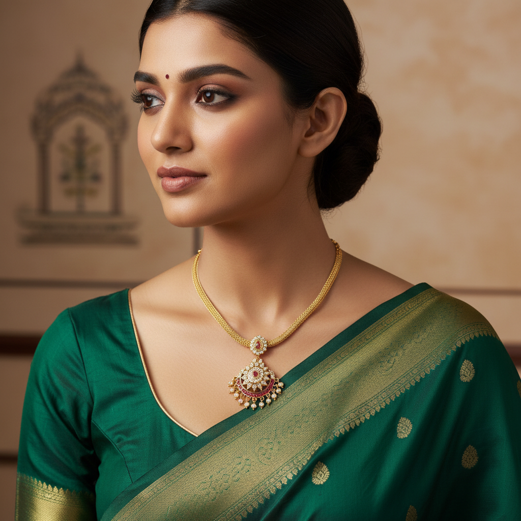 Lifestyle image of temple jewelry necklace