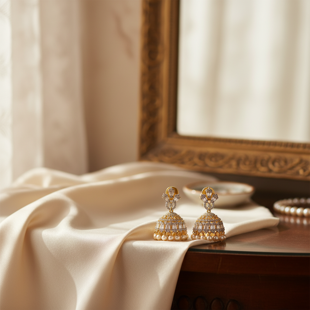 Lifestyle image of temple jhumka earrings