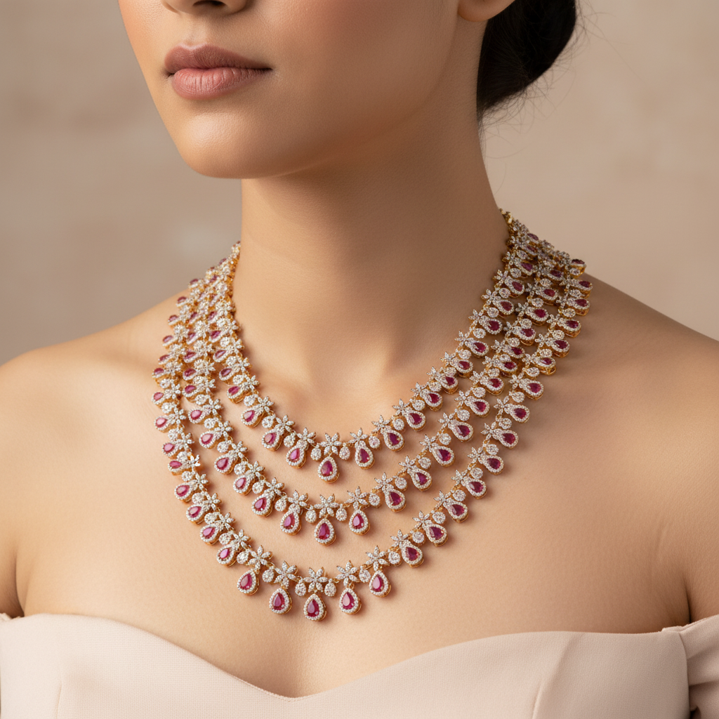 Lifestyle image of triple layer necklace