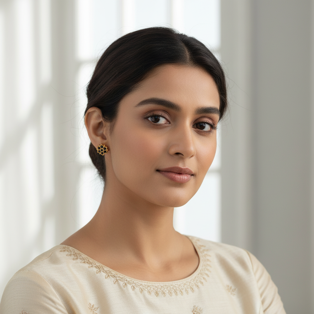 Lifestyle photo - Black stone stud earrings