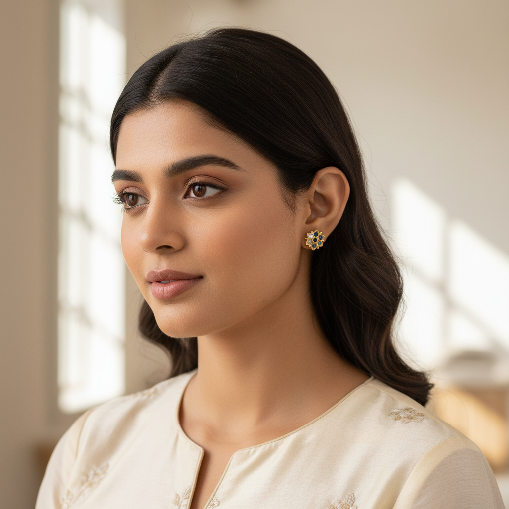 Lifestyle photo - Multi-colored stone stud earrings