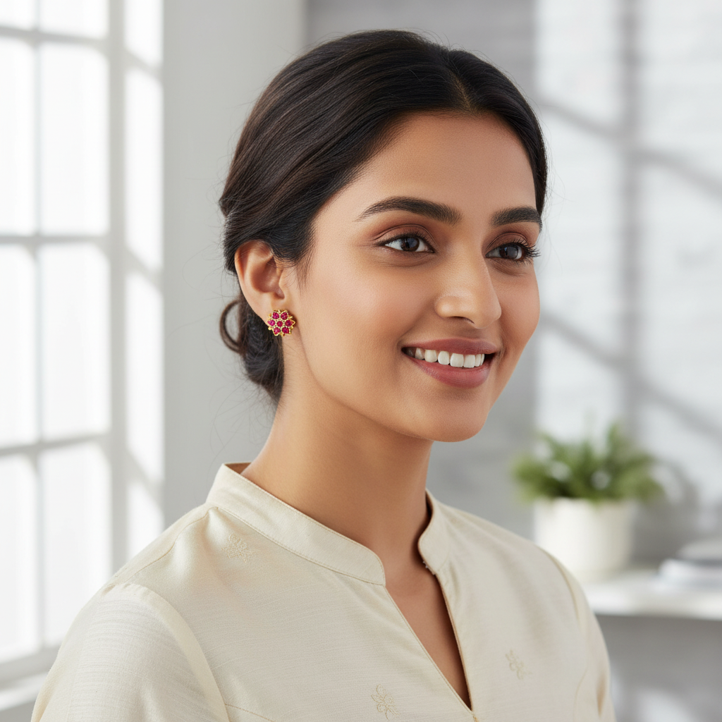 Lifestyle photo - Red ruby stone stud earrings