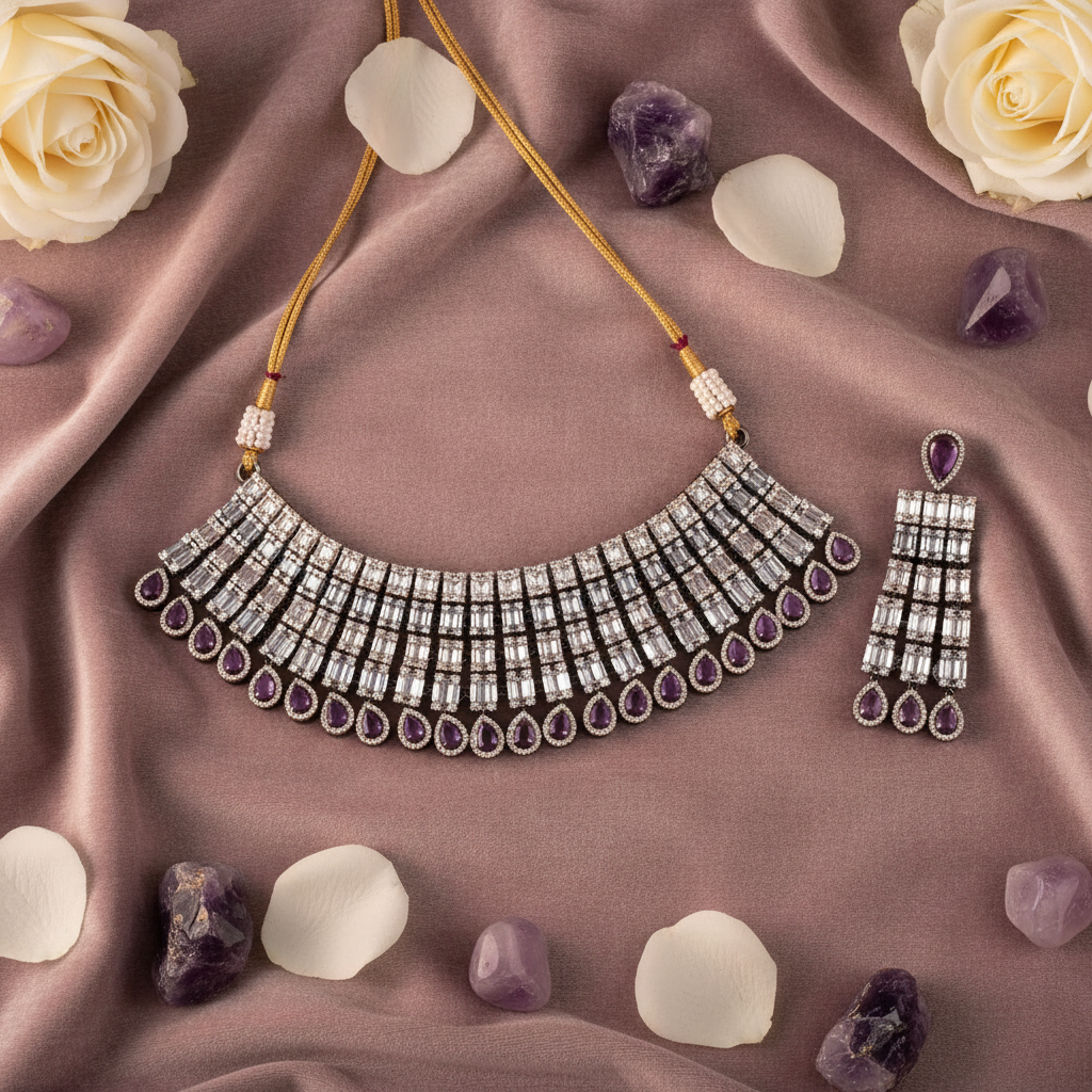 Lifestyle - Purple CZ Bib Choker Set