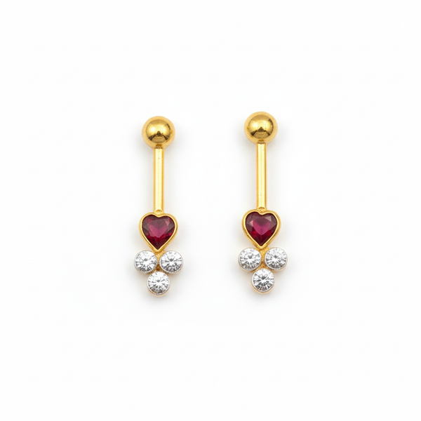 Lightweight 18kt Gold Bugudi Heart-Shaped Earring with white background