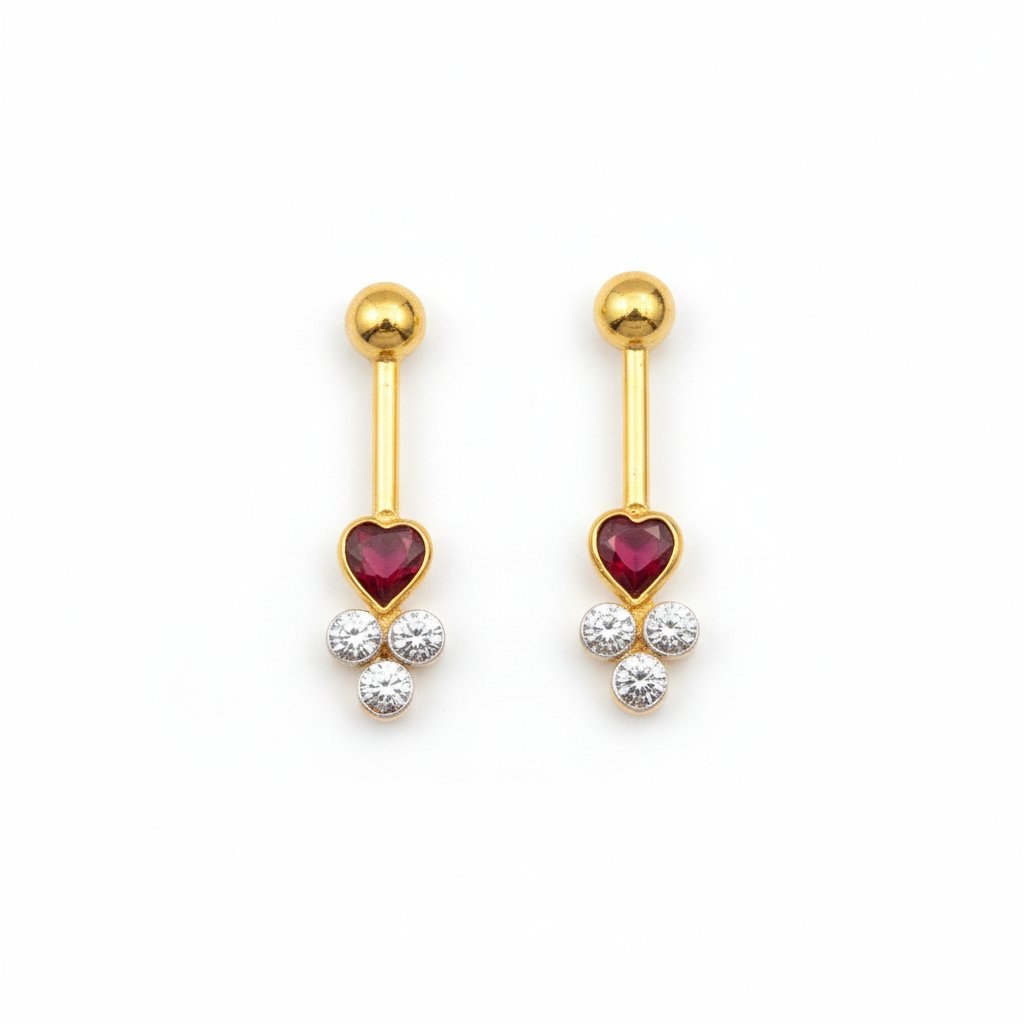 Lightweight 18kt Gold Bugudi Heart-Shaped Earring with white background