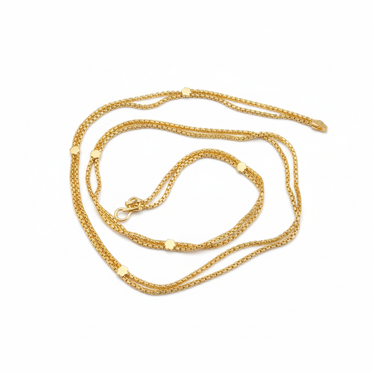 Gold Multi-Strand Chain Necklace with Bead Stations