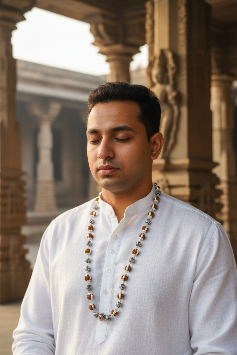Man wearing Rudraksha Mala - Lifestyle Shot