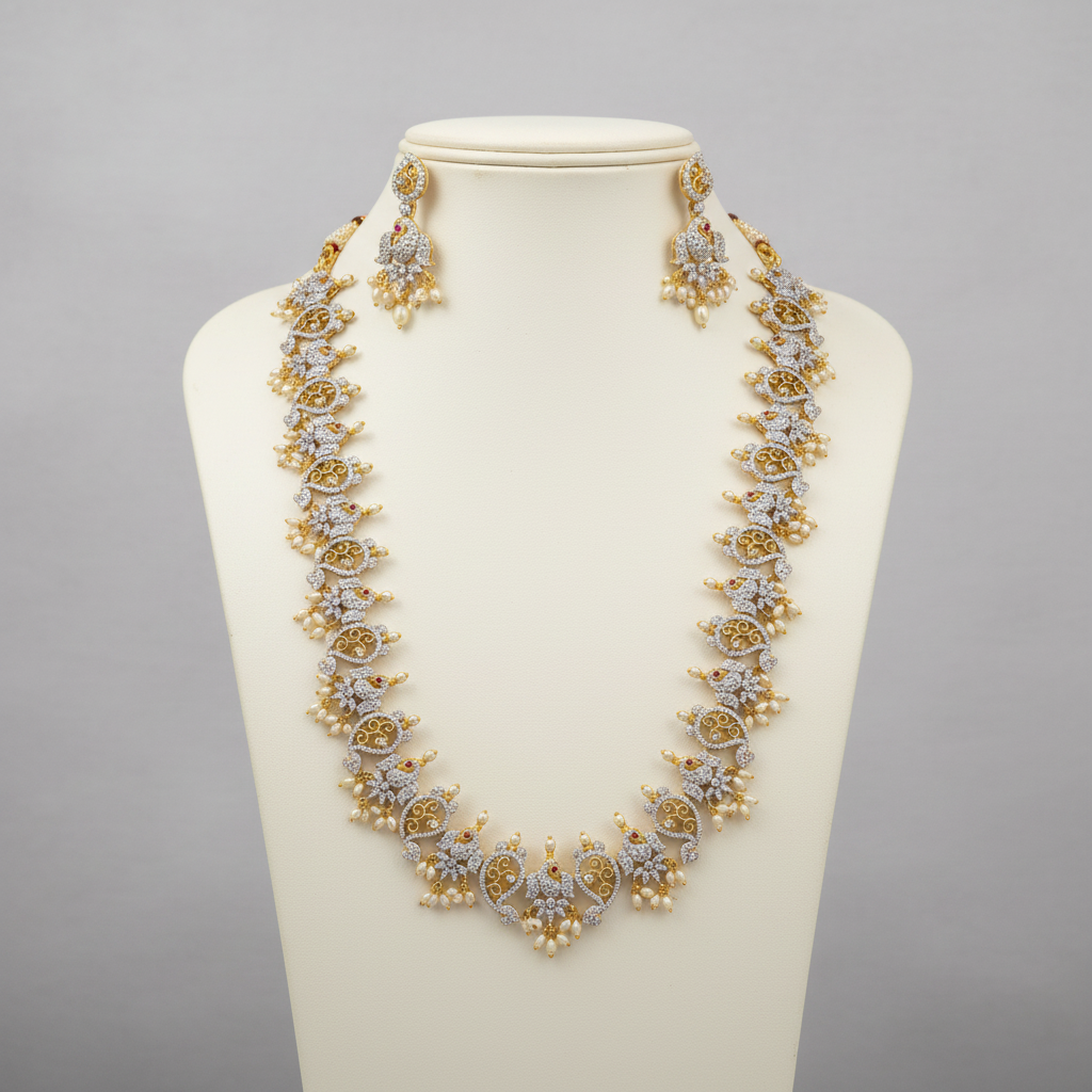 Mannequin - American Diamond Floral Vine Necklace Set