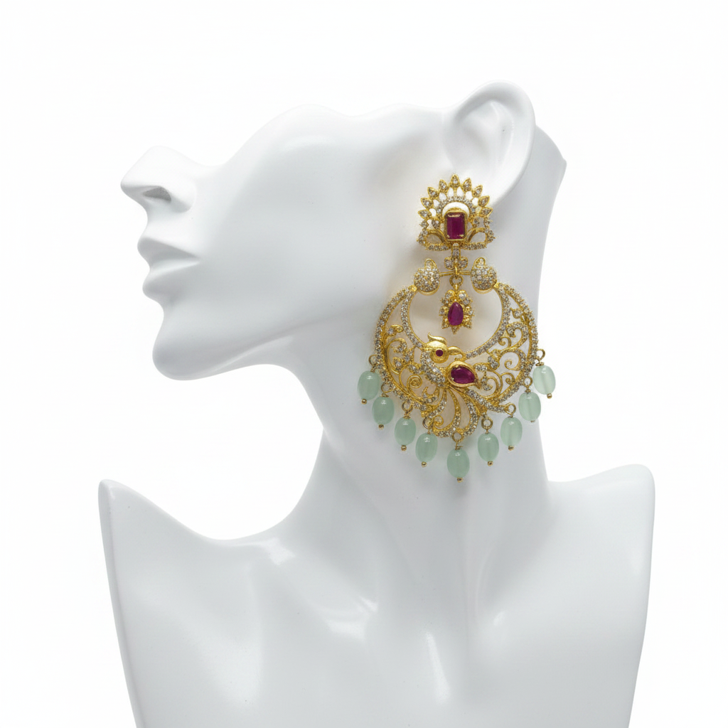 Mannequin CZ Ruby Chandbali Earrings