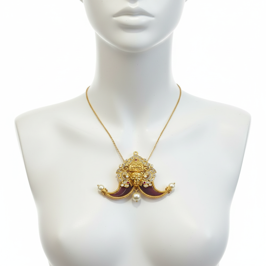 Mannequin display of Antique Lord Narasimha Puligoru Locket