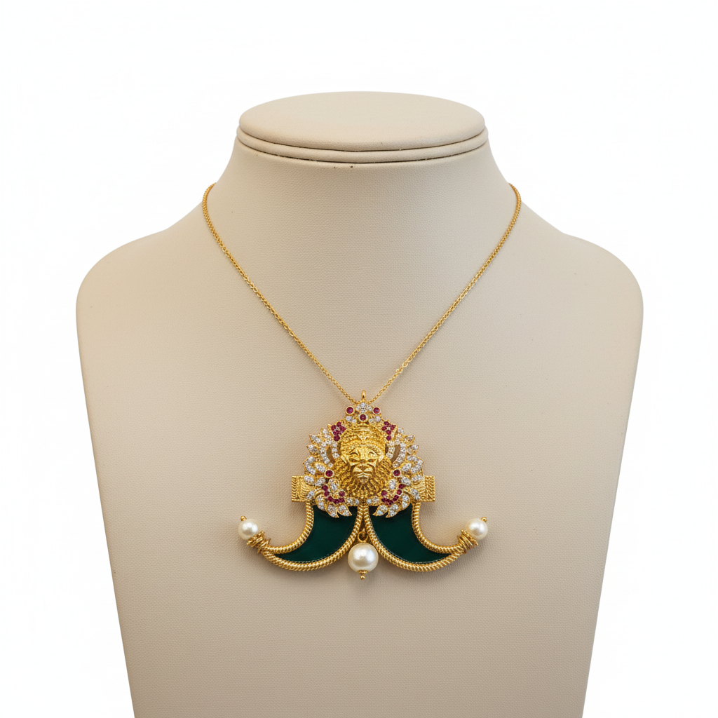 Mannequin display of Antique Narasimha Puligoru Locket