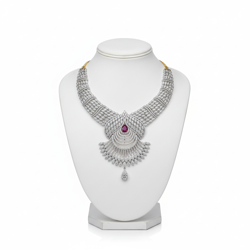 Mannequin display of Bridal American Diamonds Necklace