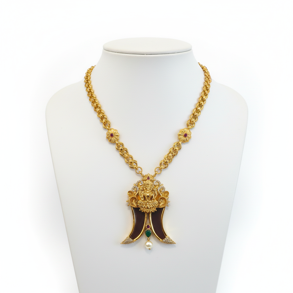 Mannequin display of Goddess Lakshmi pendant