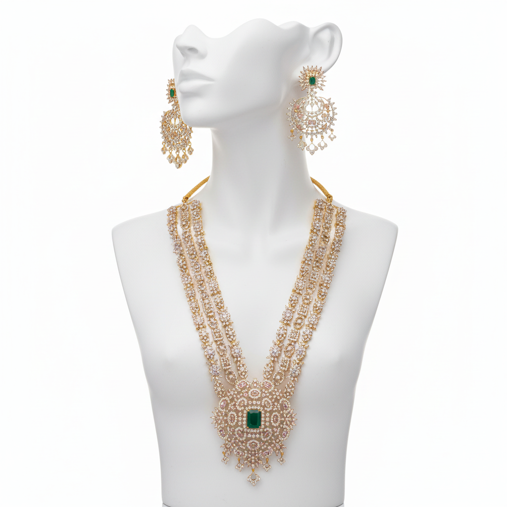 Mannequin display of layered necklace