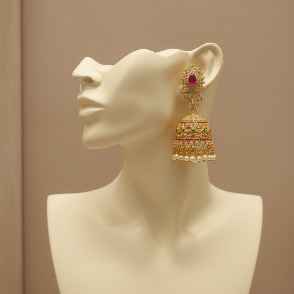 Mannequin display - temple jhumka earrings