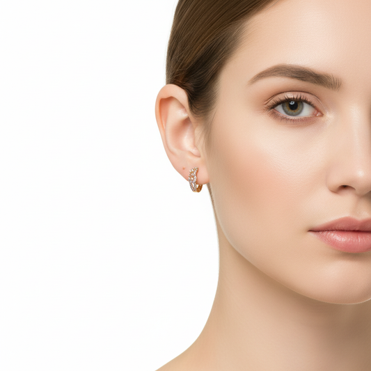Model flaunting earrings