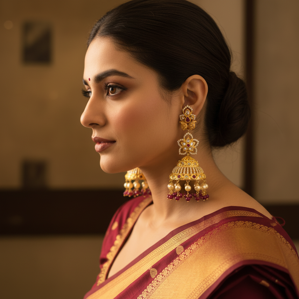 Model Ruby Beads Jhumka