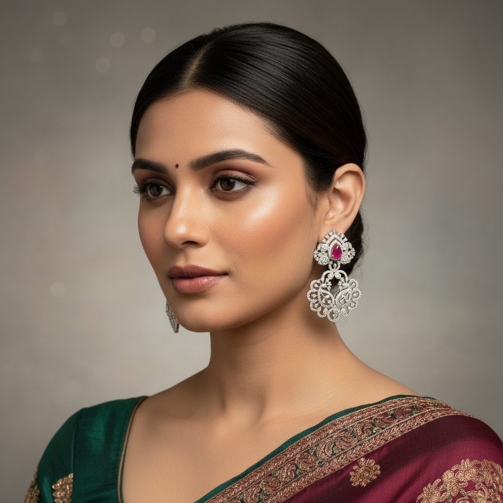 Model Wear - CZ Chandbali Ruby