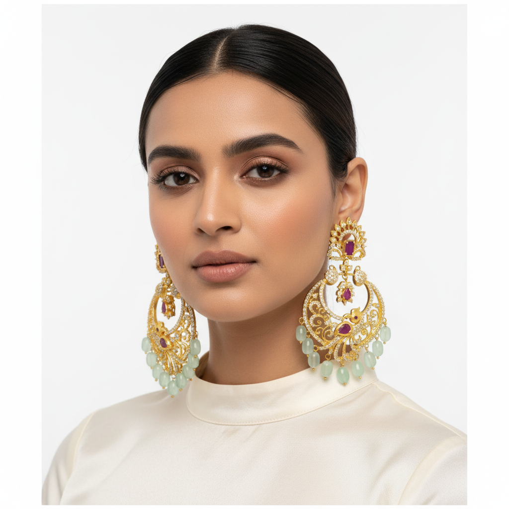 Model Wear - CZ Ruby Chandbali