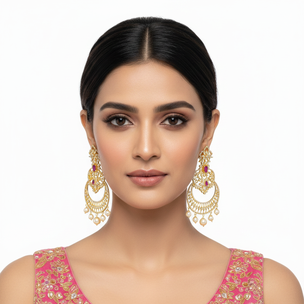 Model Wear - Ruby Chandbali Earrings