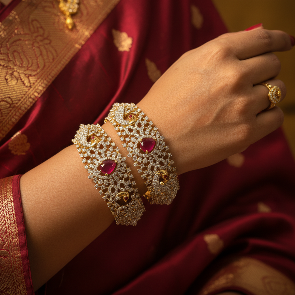 Model Wear – Ruby CZ Diamond Bangle Set
