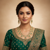 Model Wearing CZ Emerald Long Haram Necklace with Pearl Drops