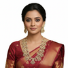 Model Wearing Gold Ruby Haram Necklace Set White Background