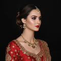 Model wearing gold ruby kundan necklace set