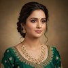 Model Wearing Gold Ruby Long Haram Necklace Set