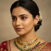 Model wearing Jadau Kundan Peacock Stud Earrings