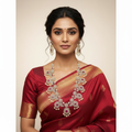 Model Wearing Long CZ Ruby Necklace Set