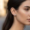 Model wearing MOM Heart Earrings