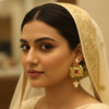 Model wearing Navratna Jadau Kundan Dangler Earrings