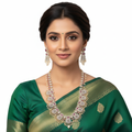 Model wearing only Bottu Mala necklace and earrings