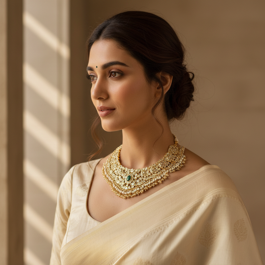 Model wearing Polki Diamond Necklace