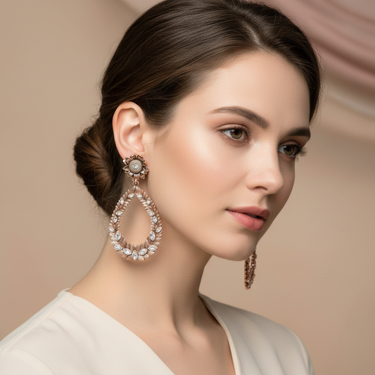 Model wearing rose gold CZ earrings