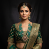 Model wearing teal green kundan haram necklace set
