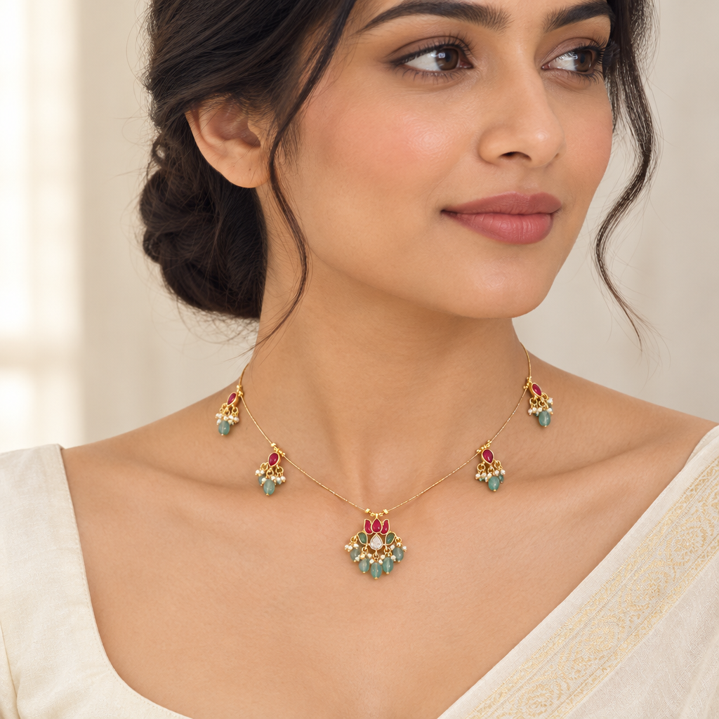 Model wearing the delicate necklace