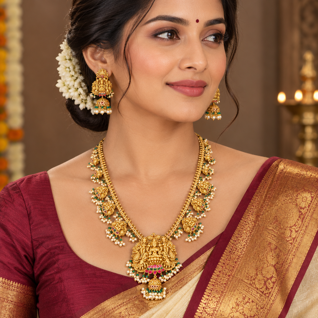 Model wearing the necklace set
