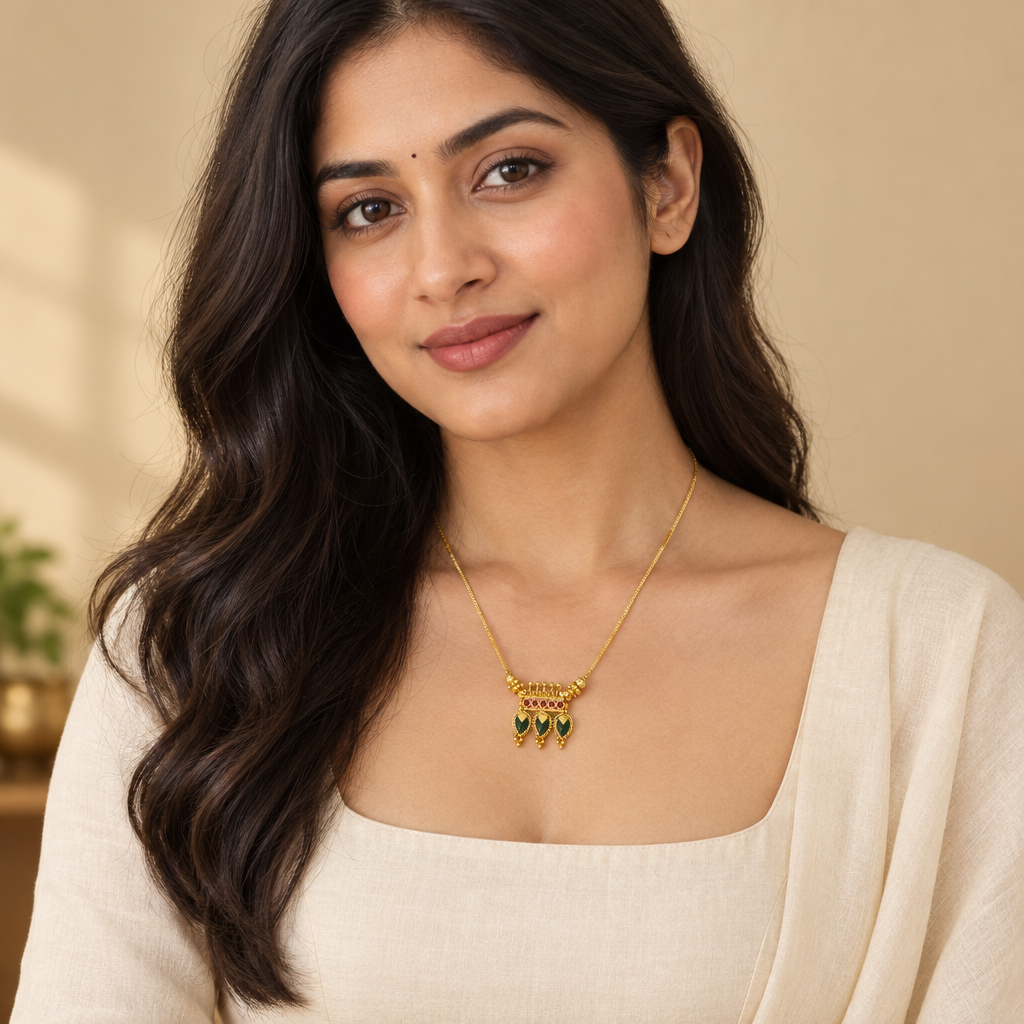 Model wearing the second necklace