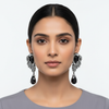 Model Wearing Victorian Floral Wing Earrings - Black