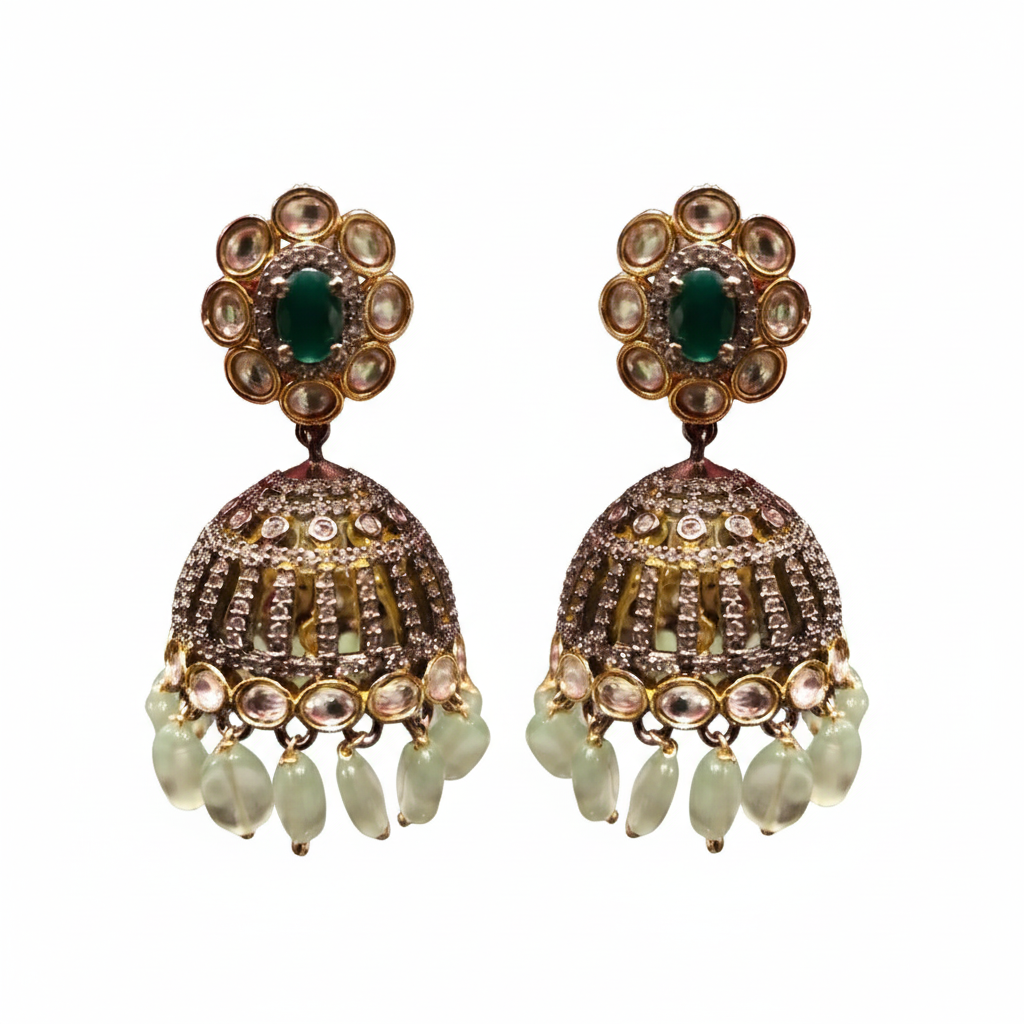 Moissanite Victorian Jhumka - White Background