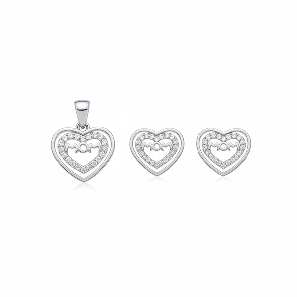 MOM Heart Pendant Set - White Background