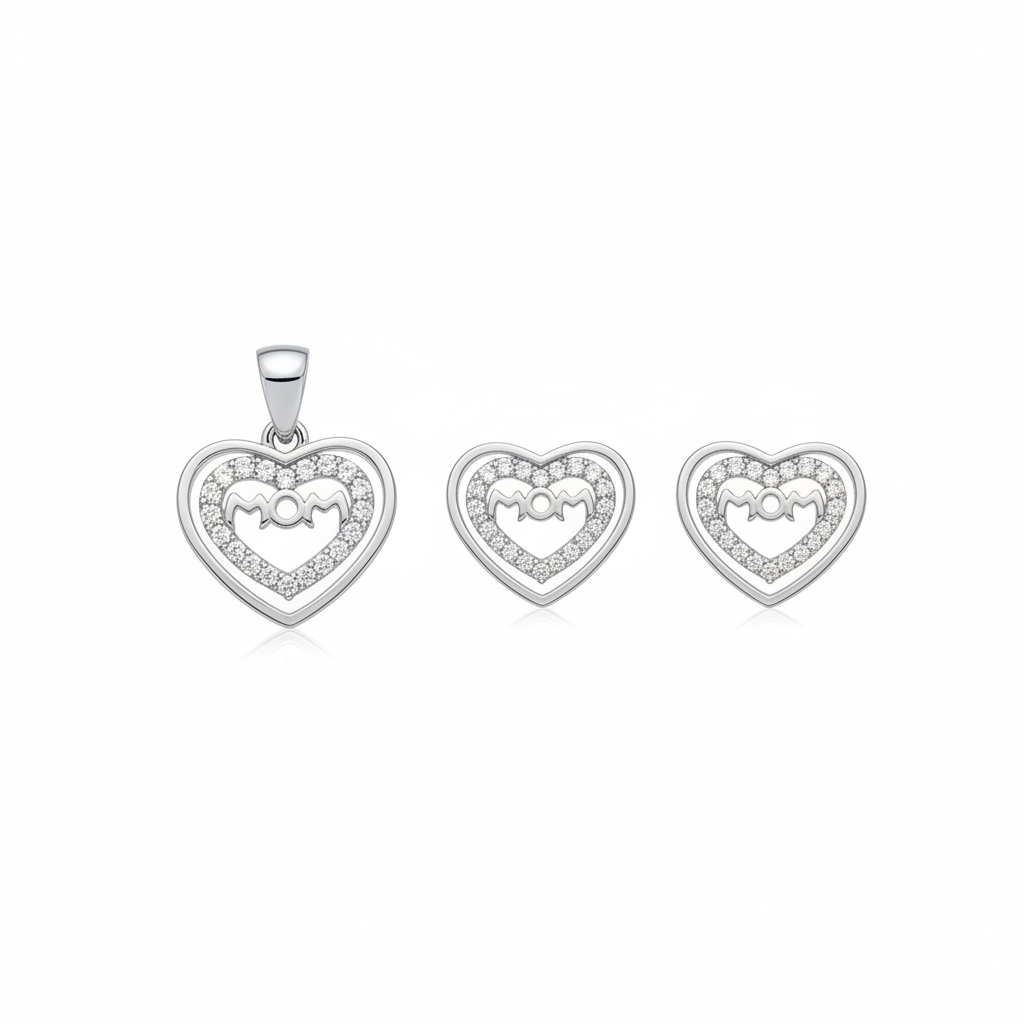 MOM Heart Pendant Set - White Background