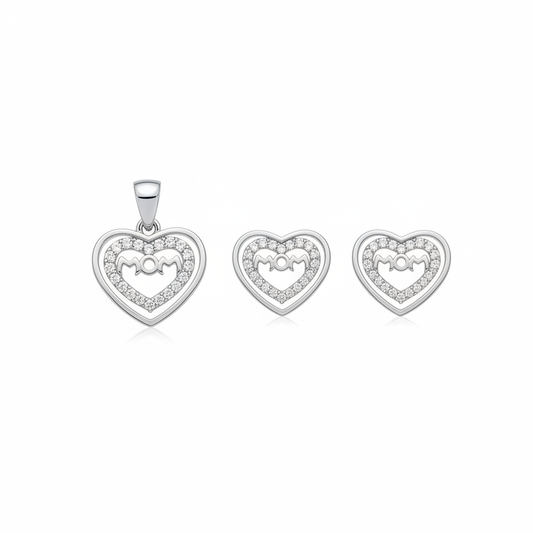 MOM Heart Pendant Set - White Background