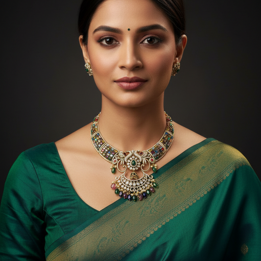 Navratna Choker - Necklace Only on Model