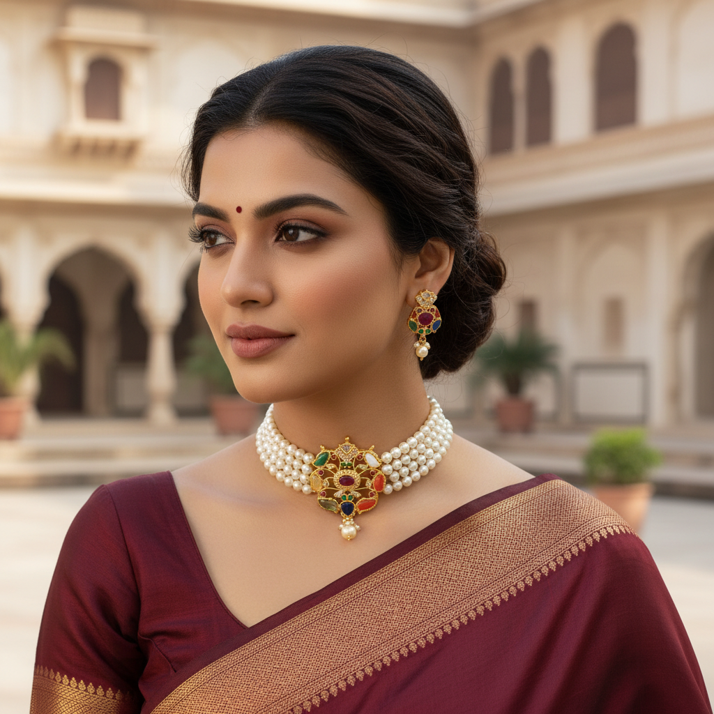 Navratna Pearls Choker Lifestyle