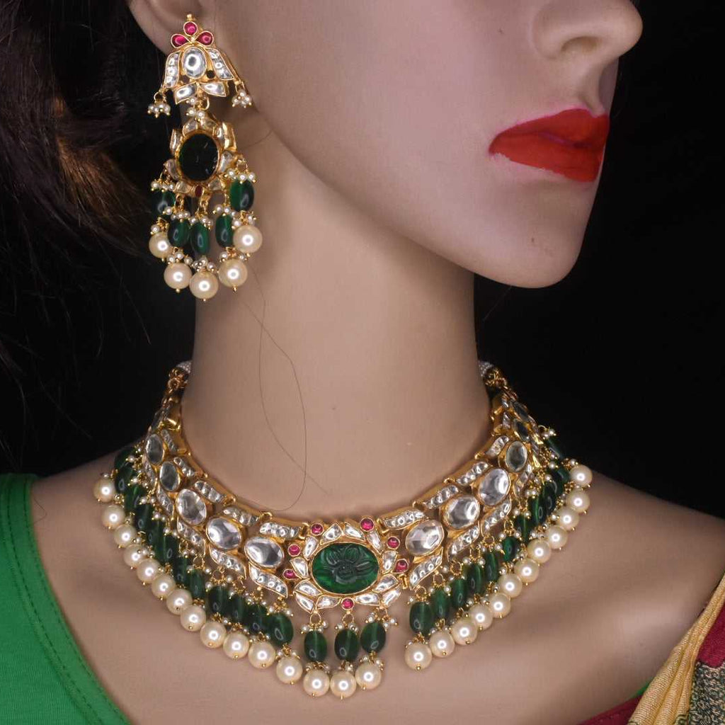Exquisite Handcrafted Pachi Kundan Emerald Necklace Set