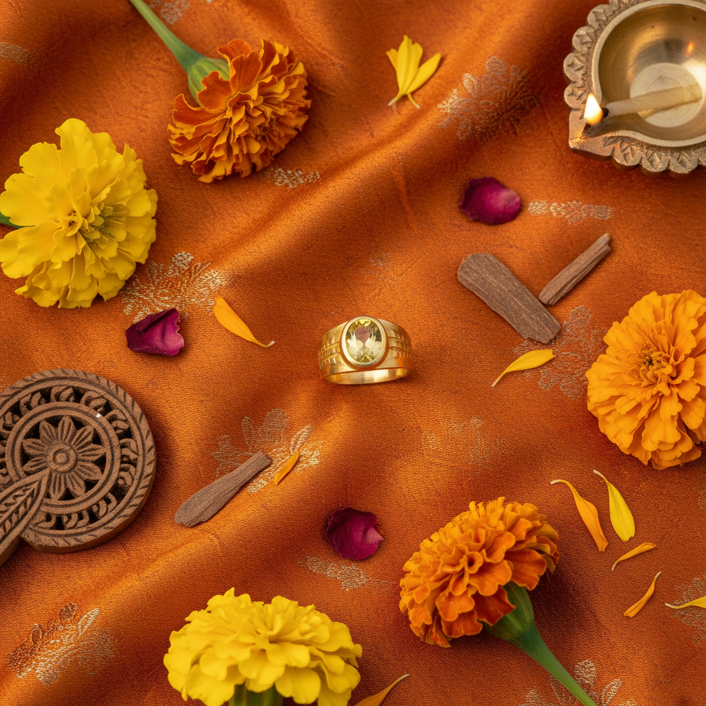 Panchaloha Citrine Ring - Flat Lay Cultural Context